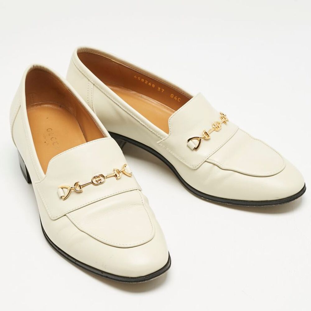 Gucci Off White Leather Interlocking G Horsebit S… - image 4